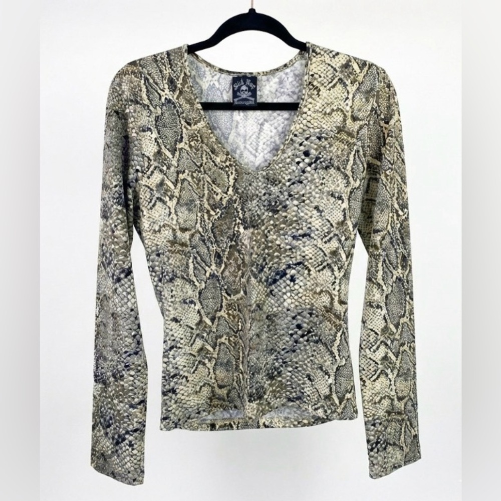 Sick Boy Motorcycles Snake Print Top Y2K Biker Chic Snakeskin Slinky Large